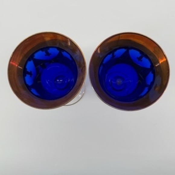 Horchow Set of 2 Cobalt Blue and Gold Gilded Stemware Glasses Made in Italy - Picture 6 of 7